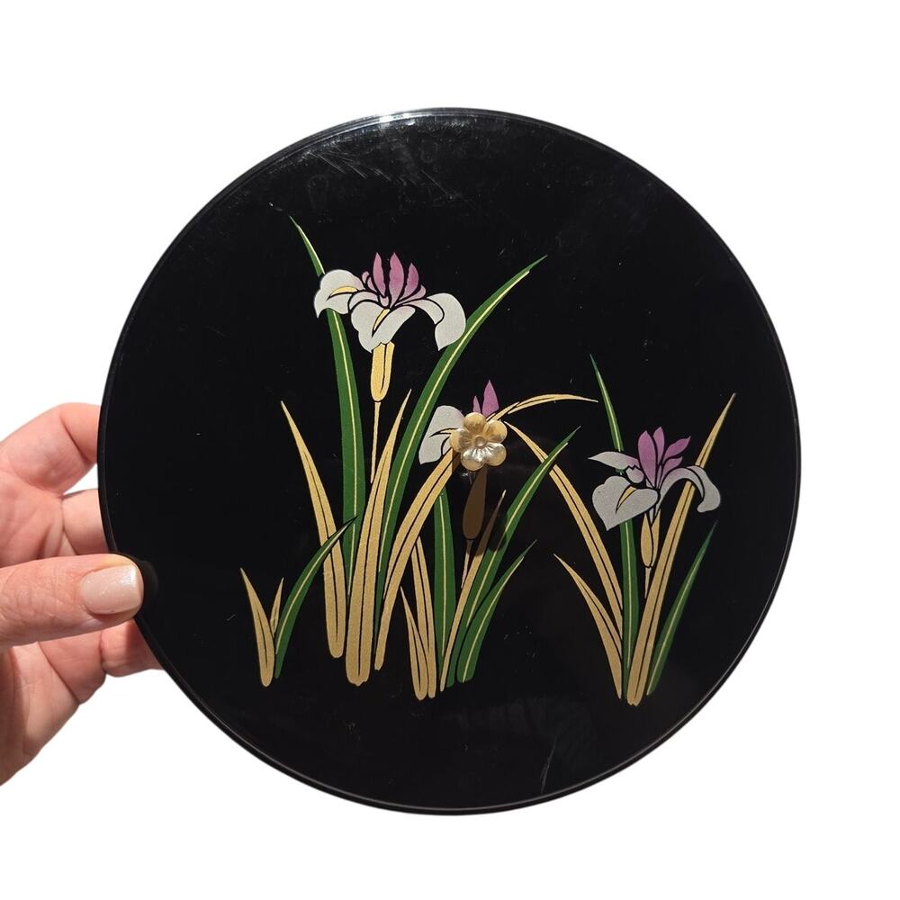 Vtg MCM Lacquerware Divided Condiment Relish Tray Serving Dish Iris Yamaji